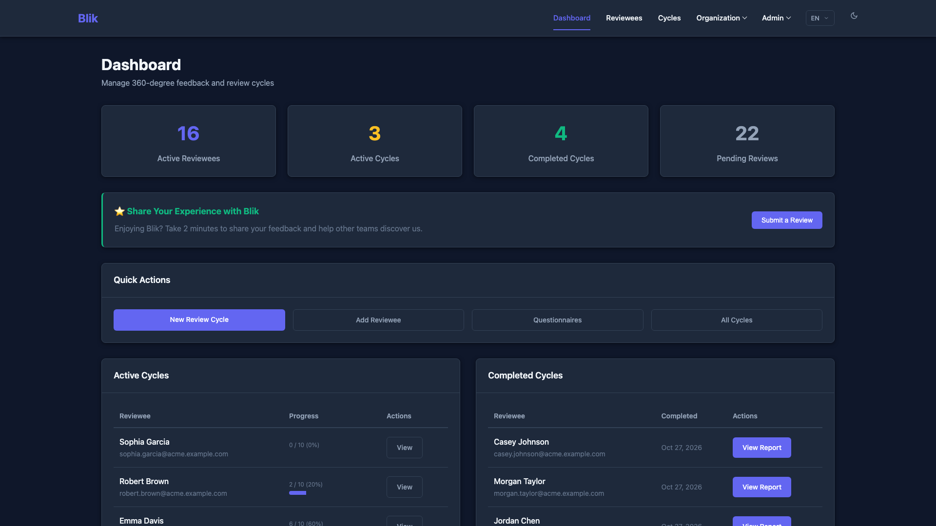 Review Dashboard - Dark Theme